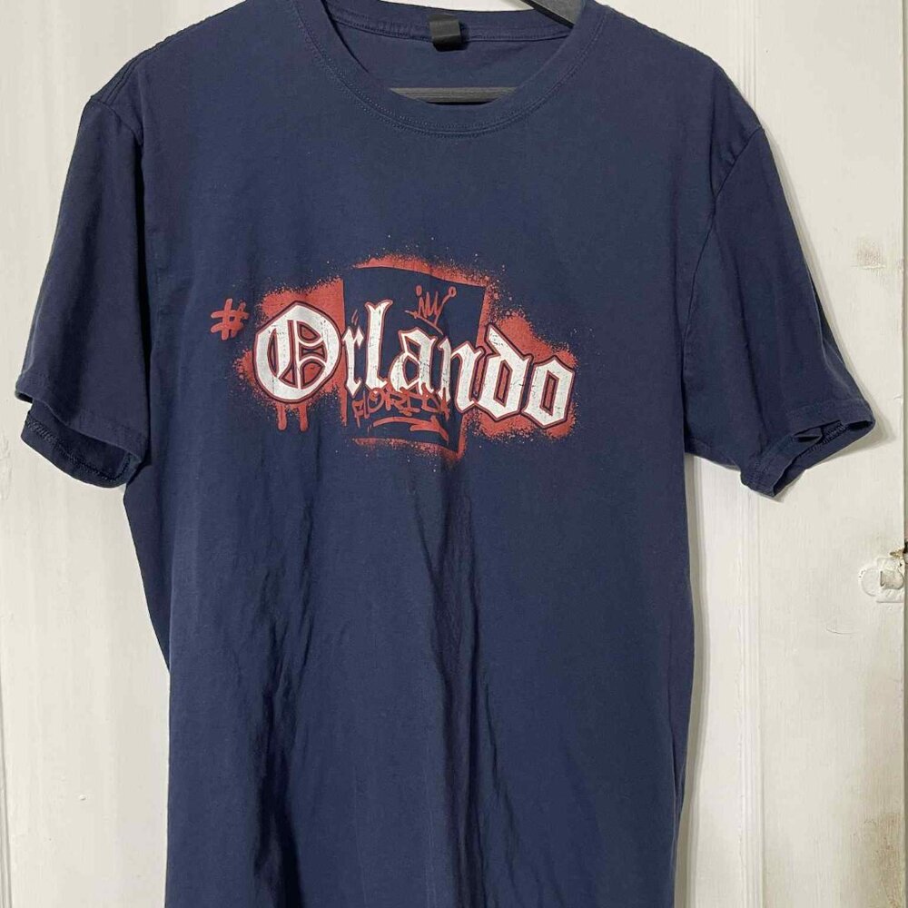 ORLANDO FLORIDA MEN BLUE TEE‎ SHIRT SIZE LARGE 100% COTTON